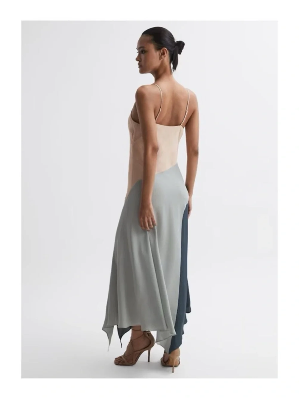 New! Reiss Hudson Asymmetric Colorblock Slip Midi Slip Dress in Multicolor - Picture 4 of 11
